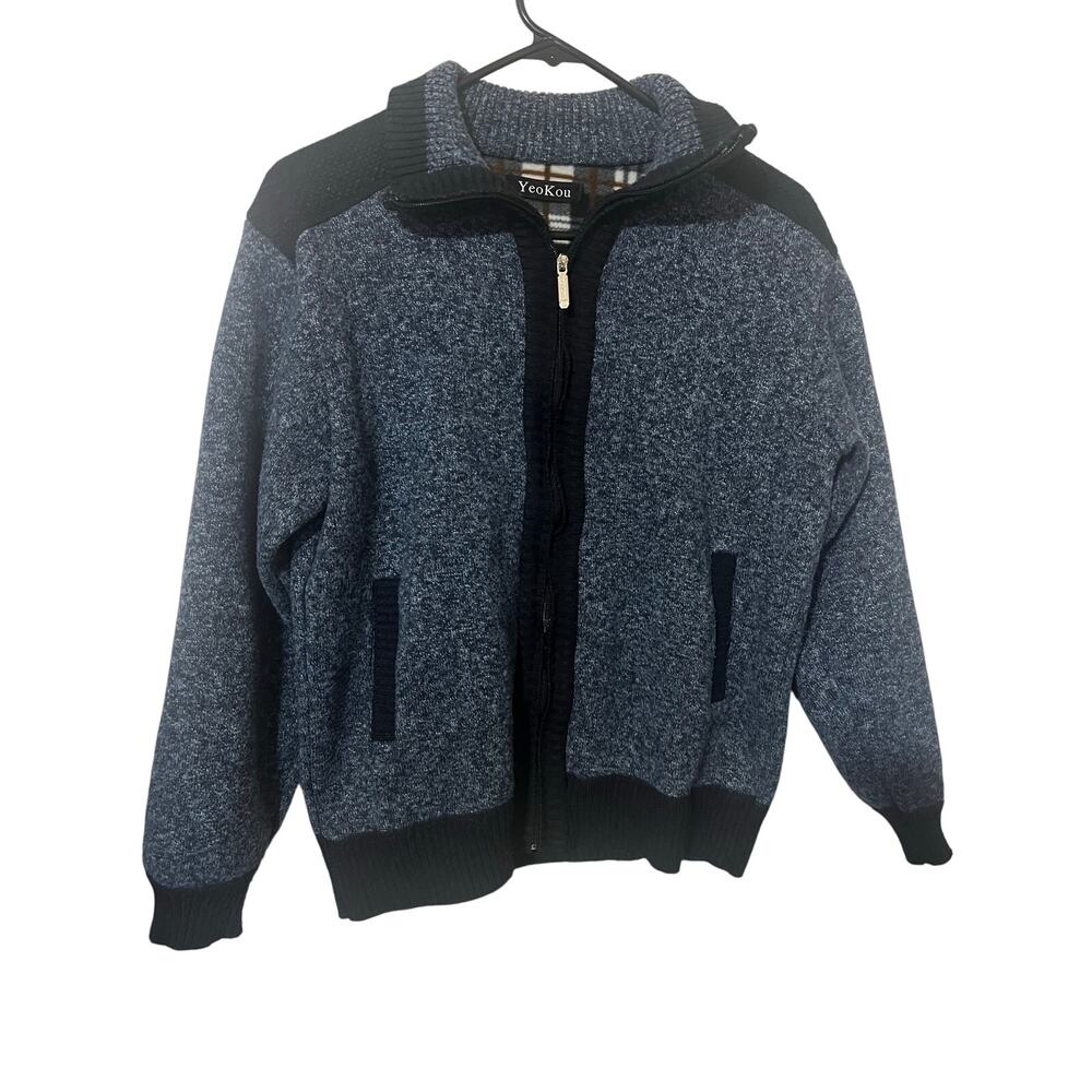 Yeokou Blue Wool Cashmere Cotton Sweater Men’s Size Medium Vintage Style